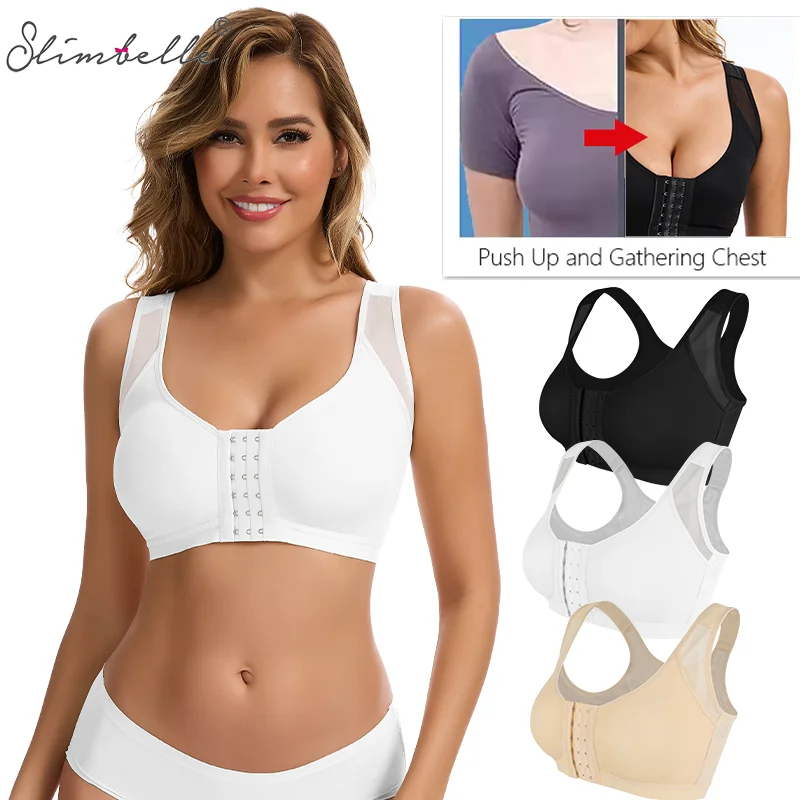 

Slimbelle Sexy Push Up Bra for Women Front Closure Wide Strap Tank Top Shapewear Compression Underwear Soft Breathable Tank Top