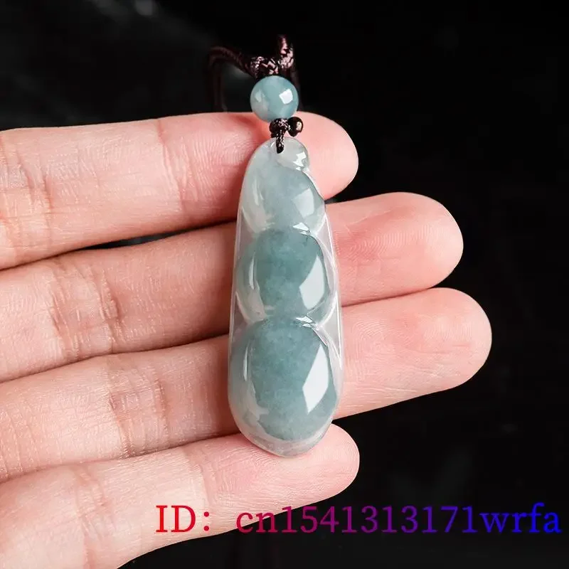 Blue Jadeite Bean Pendant Necklace Stone Man Natural Burmese Jade Fashion Real Jewelry Charm Gifts for Women Gemstone Designer