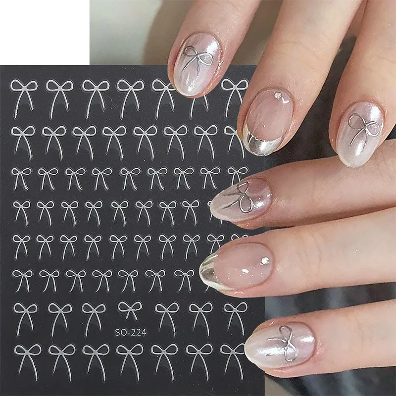 8 szt. Naklejek na paznokcie z kokardkami w różnych kolorach Y2K Czerwony Czarny Różowy 3D Urocze Kokardki Złoty Efekt Laserowy Ozdoby do Manicure ZJT12