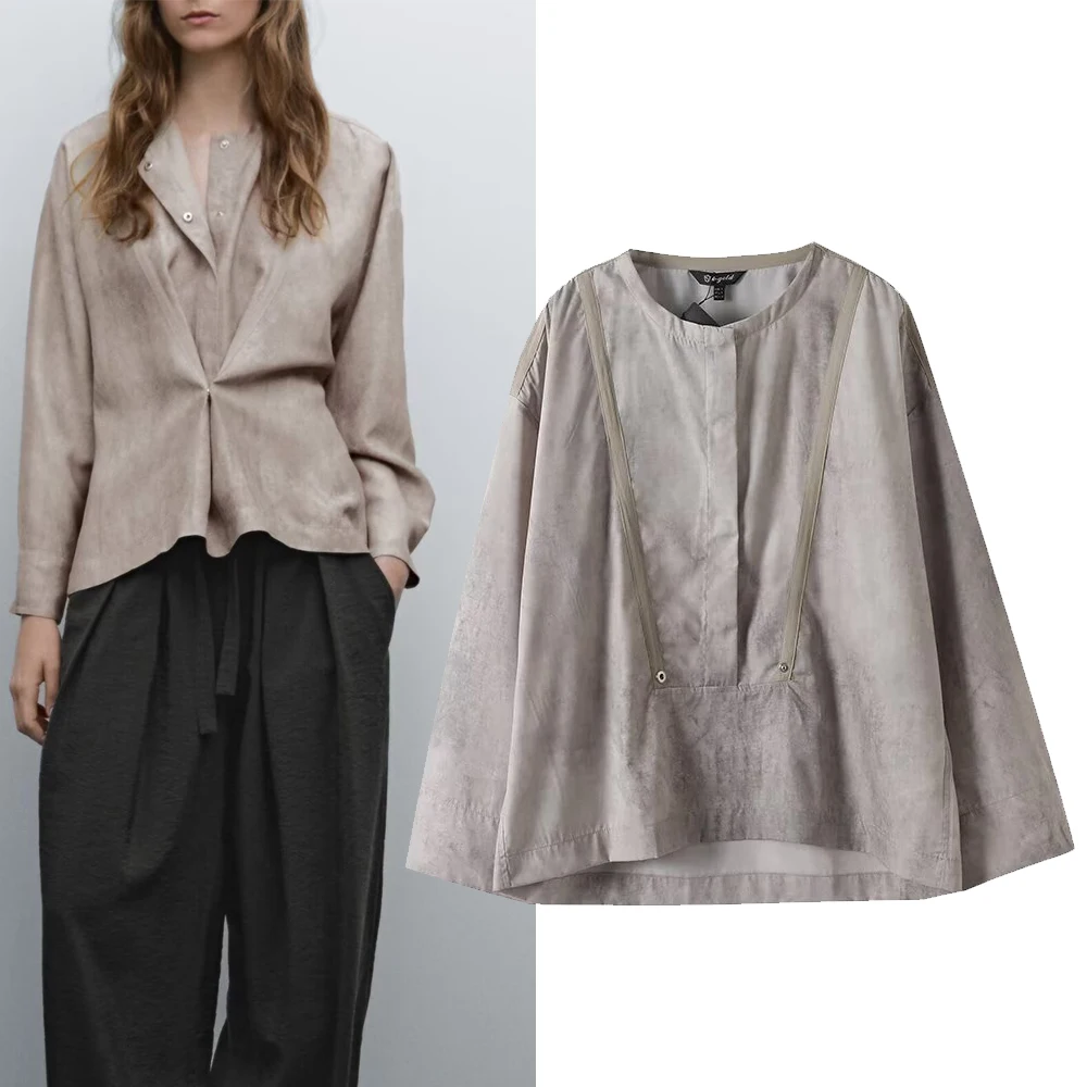 

Women's Versatile mat Casual Lazy Sle H2024 Faion irt Top WMDR Commute Sle Loose Fit Polyester Long Sve rou...