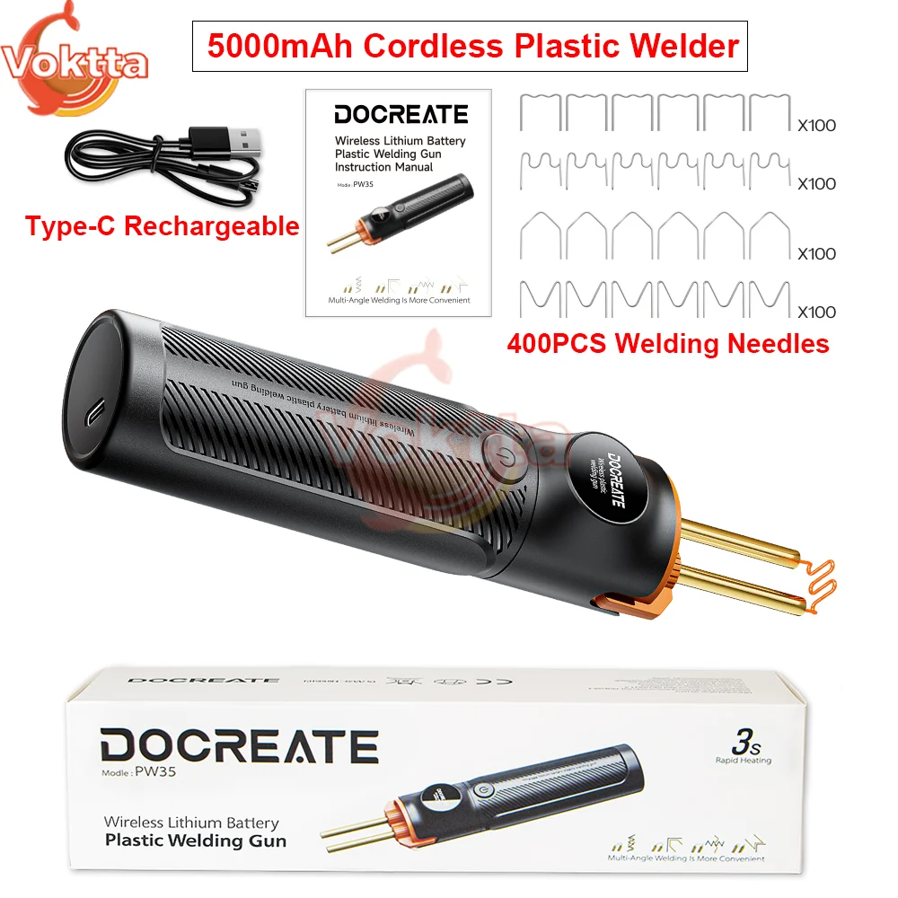 5000mAh Cordless Plastic Welder Type-C Rechargeable Plastic Welding Machine 400PCS Needles Heat Stapler Bumper Repair Kits