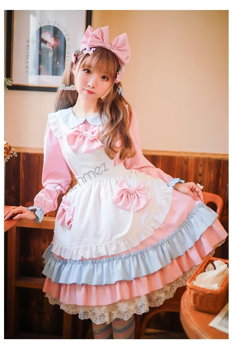 

Japan Fashion Long Sleeved Kawaii Maid Lolita Dress Summer New Short Sleeve Sweet Cute Coffee Shop Clothing Women's Dress Y2k