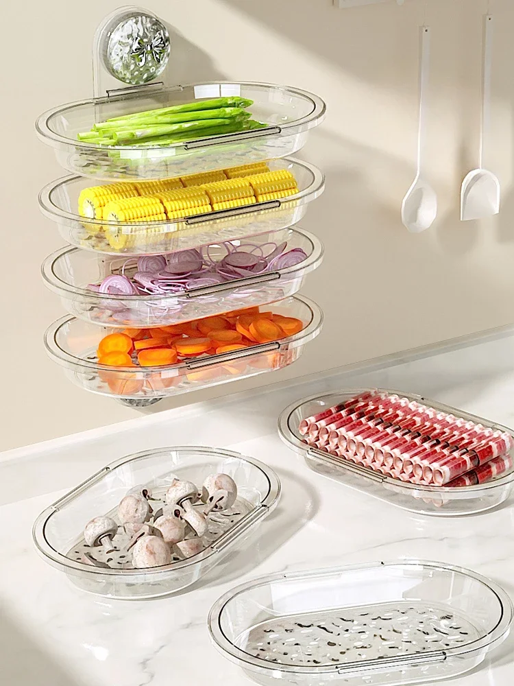 

SHUN Sucker rack kitchen wall-mounted vegetable preparation storage rack household multi-layer fruit and vegetable side dish rac