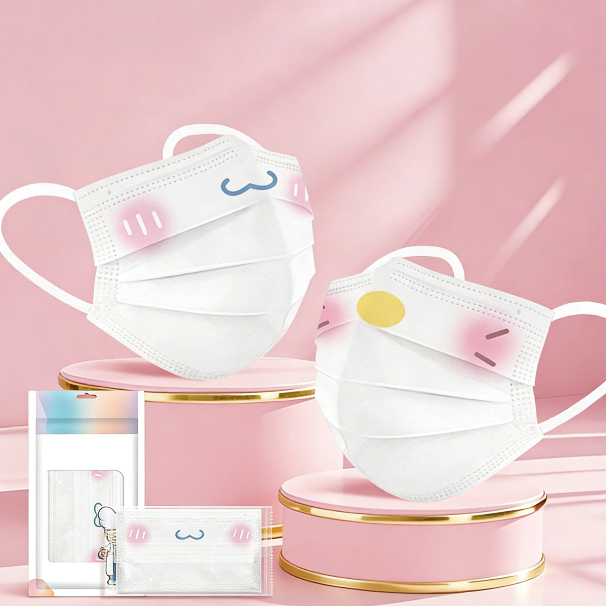 

10 шт. милых одноразовых масок для женщин, в индивидуальной упаковке, 3-слойные, дышащие, мягкие, с ушными петлями, защитные от пыли, для ежедневного использования