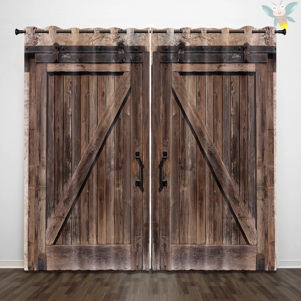 2pcs Vintage wooden door curtain, suitable for living room, bedroom, study, office, sliding window, french window