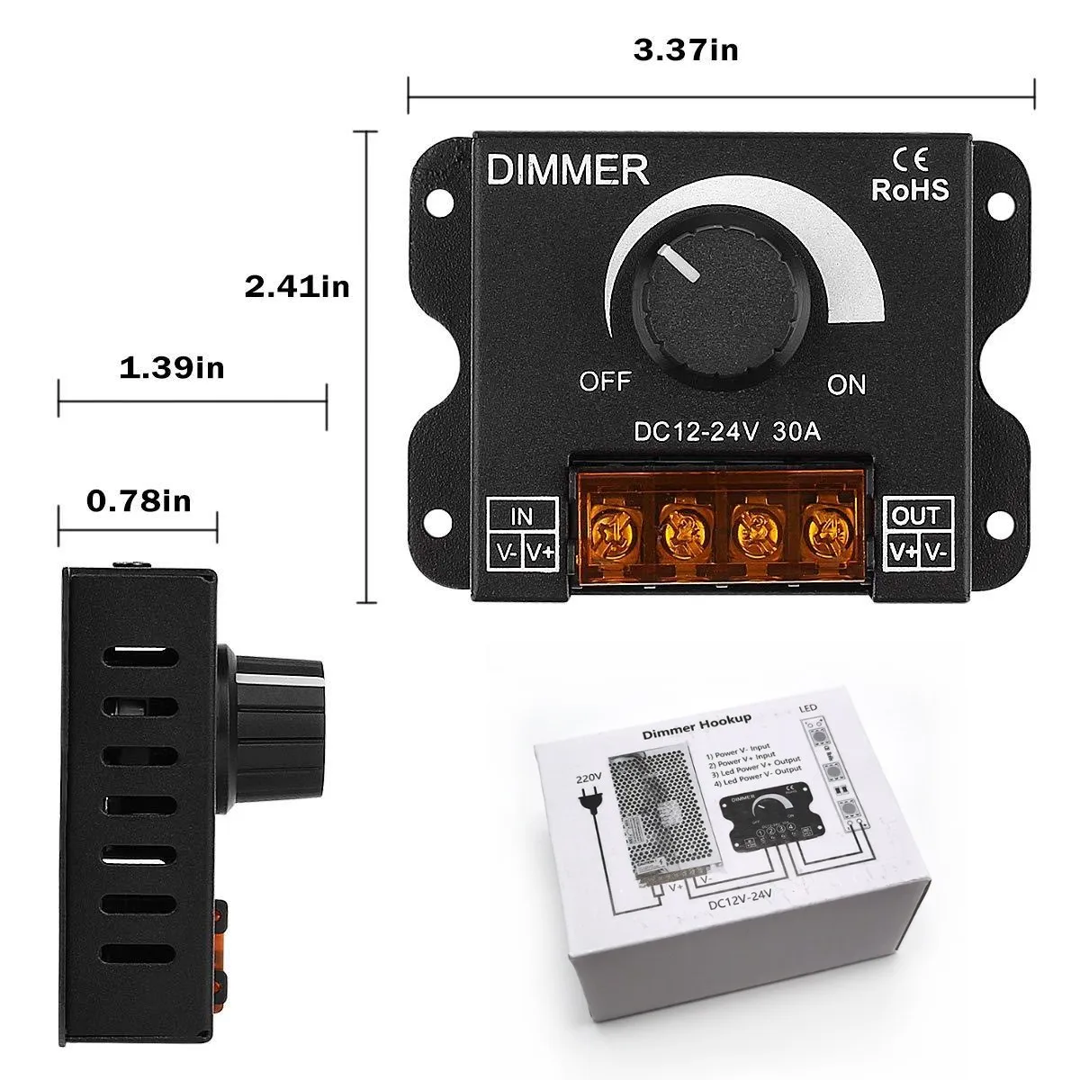 

DC12V-24V LED Dimmer Switch 30A 360W Voltage Regulator Adjustable Controller For 5050 LED Strip Light Lamp LED Dimming Dimmers