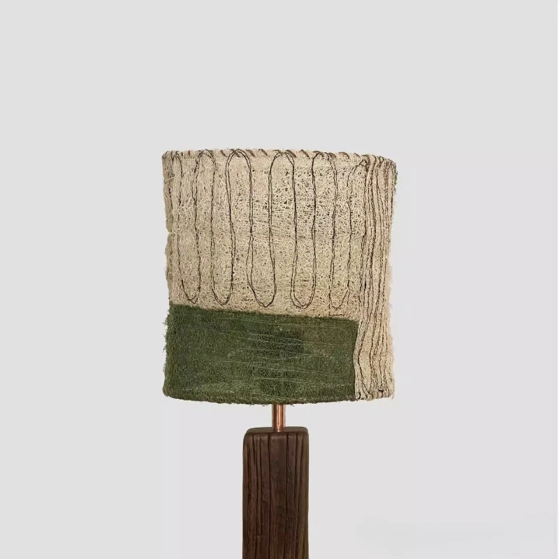 Japanese Wooden LED Table Lamp White Green Splice Loofah Lampshade Personality Living Room Bedroom Restaurant Kitchen Desk Light
