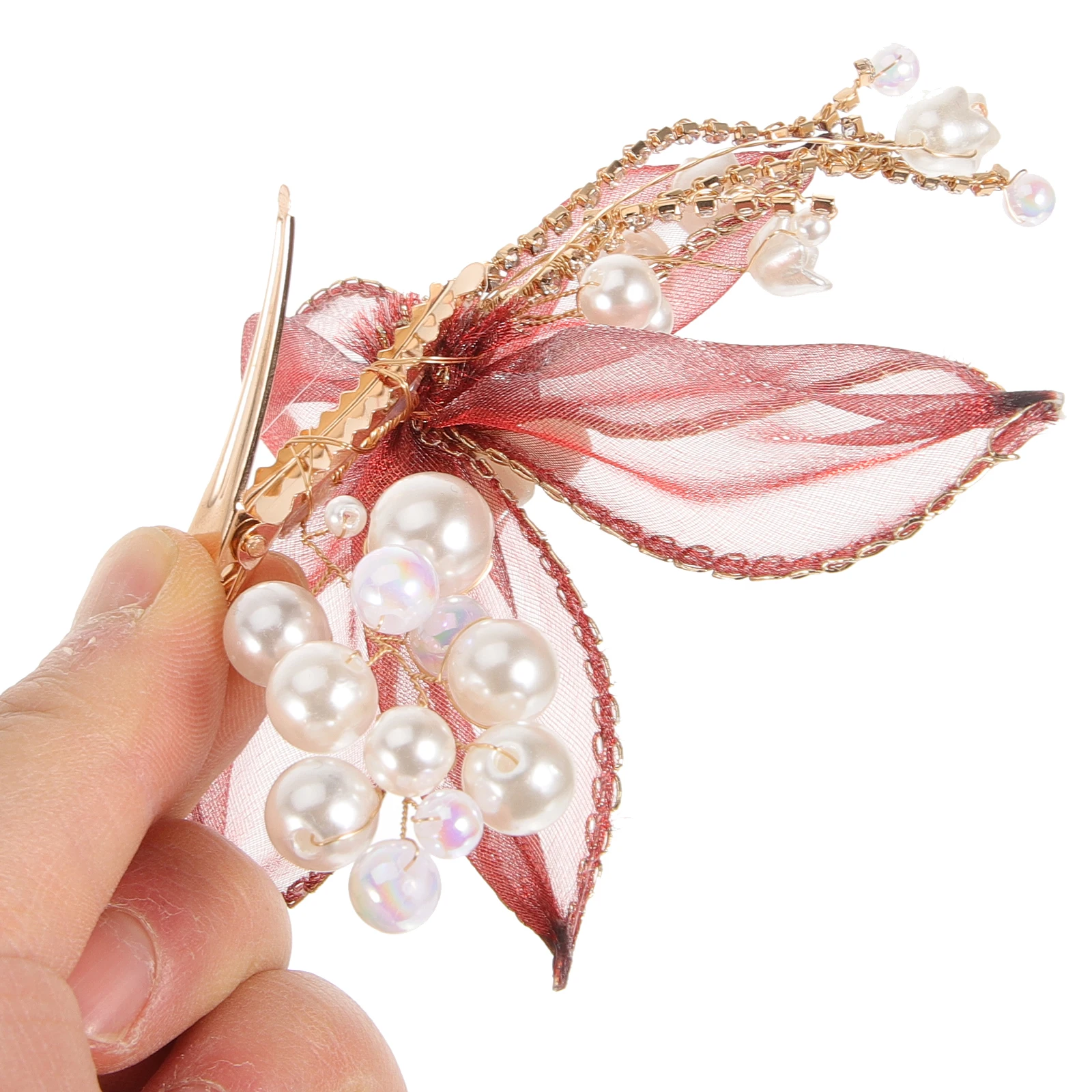 

2Pcs Flower Tassel Clips Women Girls Pearl Elastic Barrette Bridal Accessories Wedding Party Prom Photos Banquet Daily Wear Fits