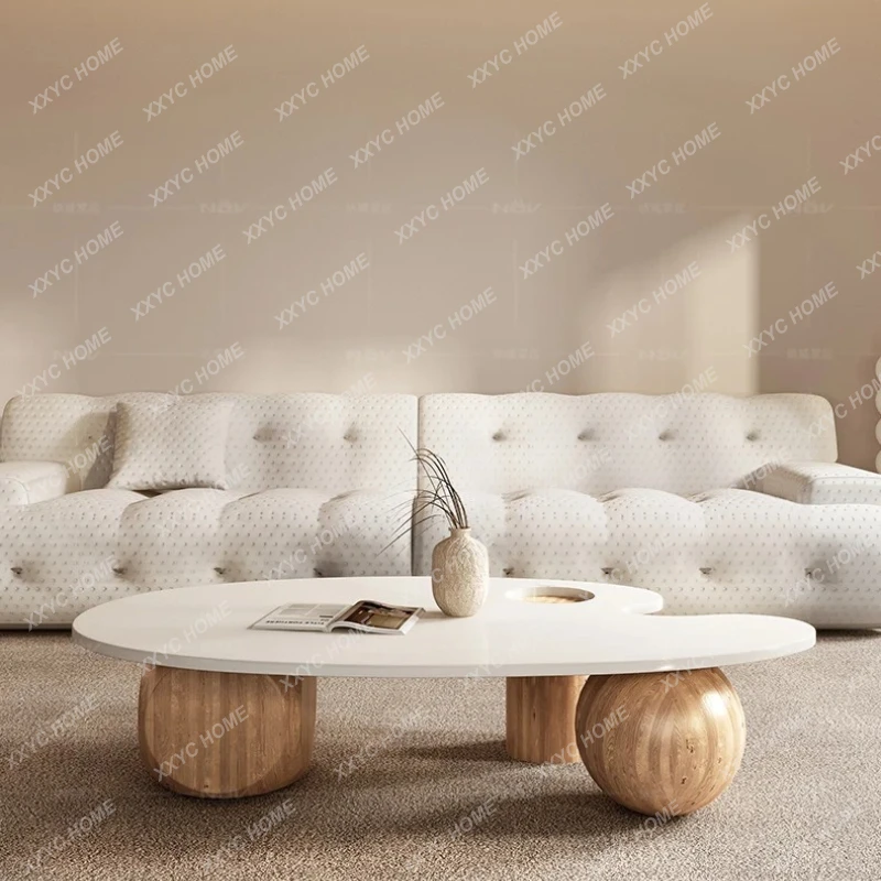 

LCream Style Tea Table Oval Irregular Shaped Creative Log Furniture