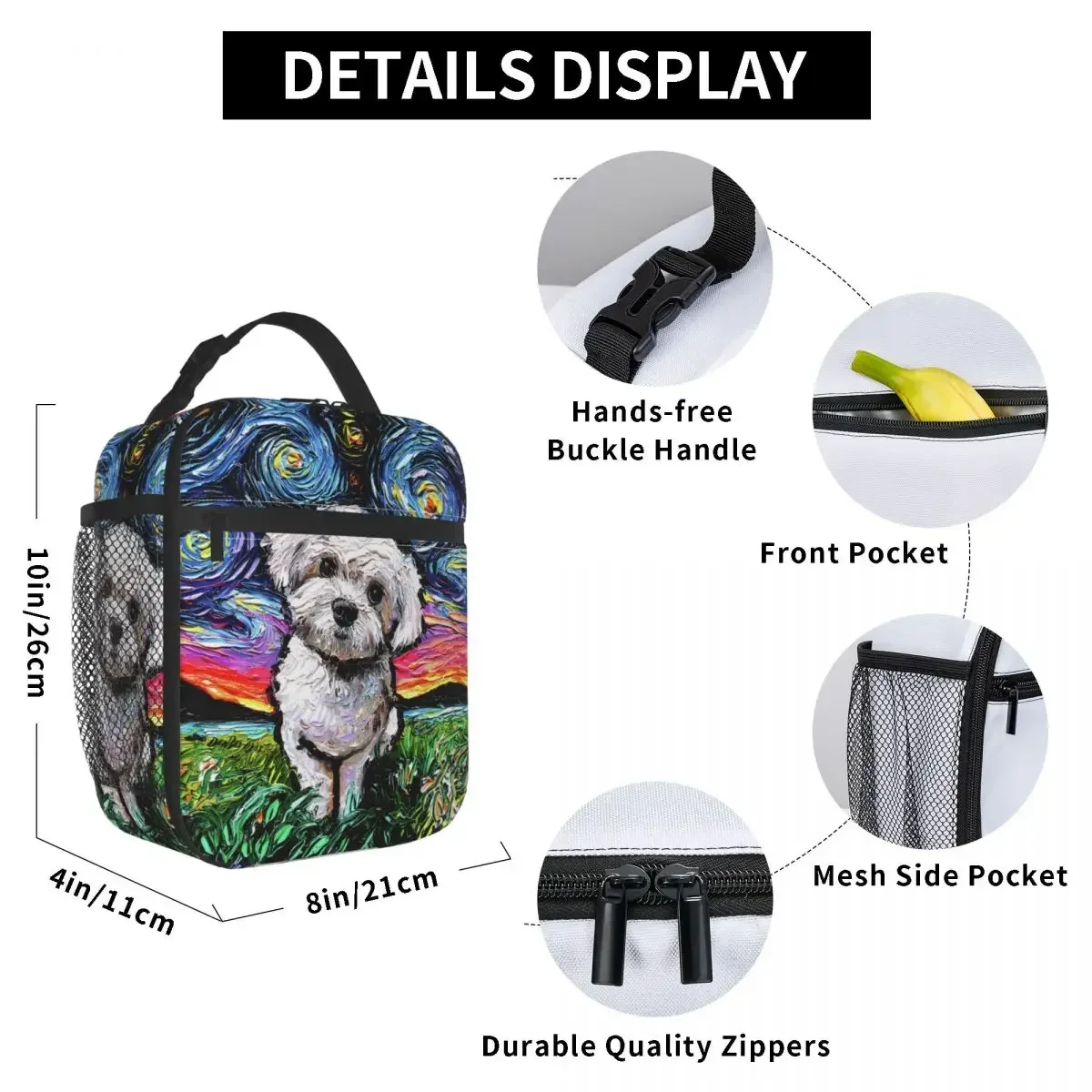 Starry Night Maltipoo Dog Insulated Lunch Bag for Women Portable Pet Lover Cooler Thermal Lunch Box Office Work School