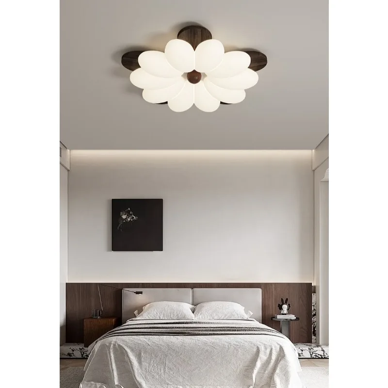 Walnut wood grain modern living room light, new flower ceiling light, new Chinese master bedroom light fixture