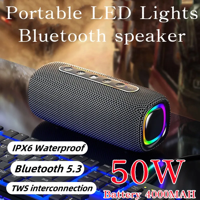 

50W 4000mAh Wireless Bluetooth 5.1 With RGB Light Outdoor Portable Waterproof Stereo Muisc Caixa De Som Speaker Boombox Soundbar