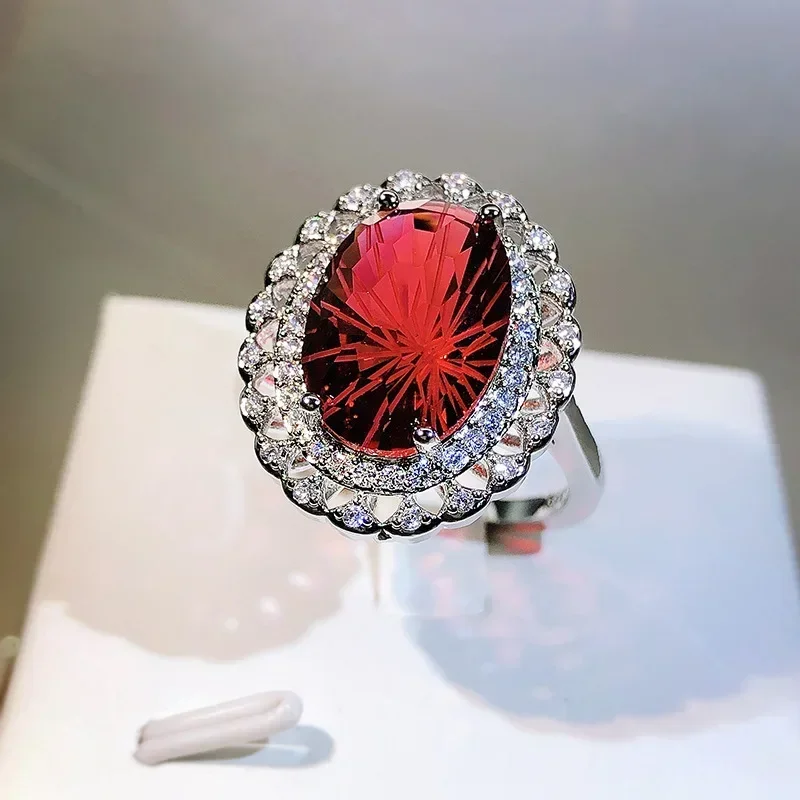 Anel de Prata Esterlina 925 Genuína com Rubi Vermelho para Mulheres, Alianças de Casamento, Anel de Noivado com Rubi, Anéis de Joalheria Femininos