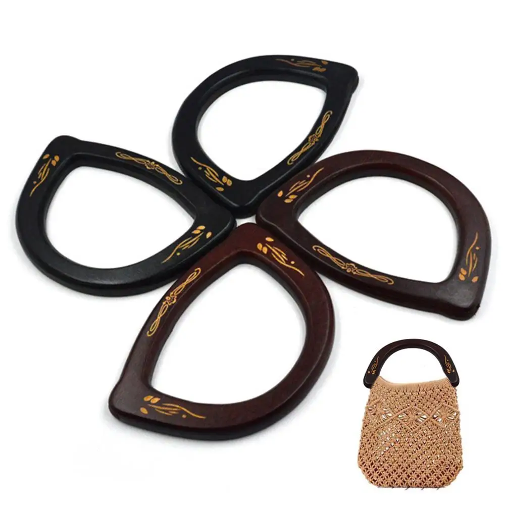 Retro D Shape Wooden Handbag Handles Purse Strap Handle Replacement Short Tote Handle Strap Beach Bag Top Bag DIY Accessories