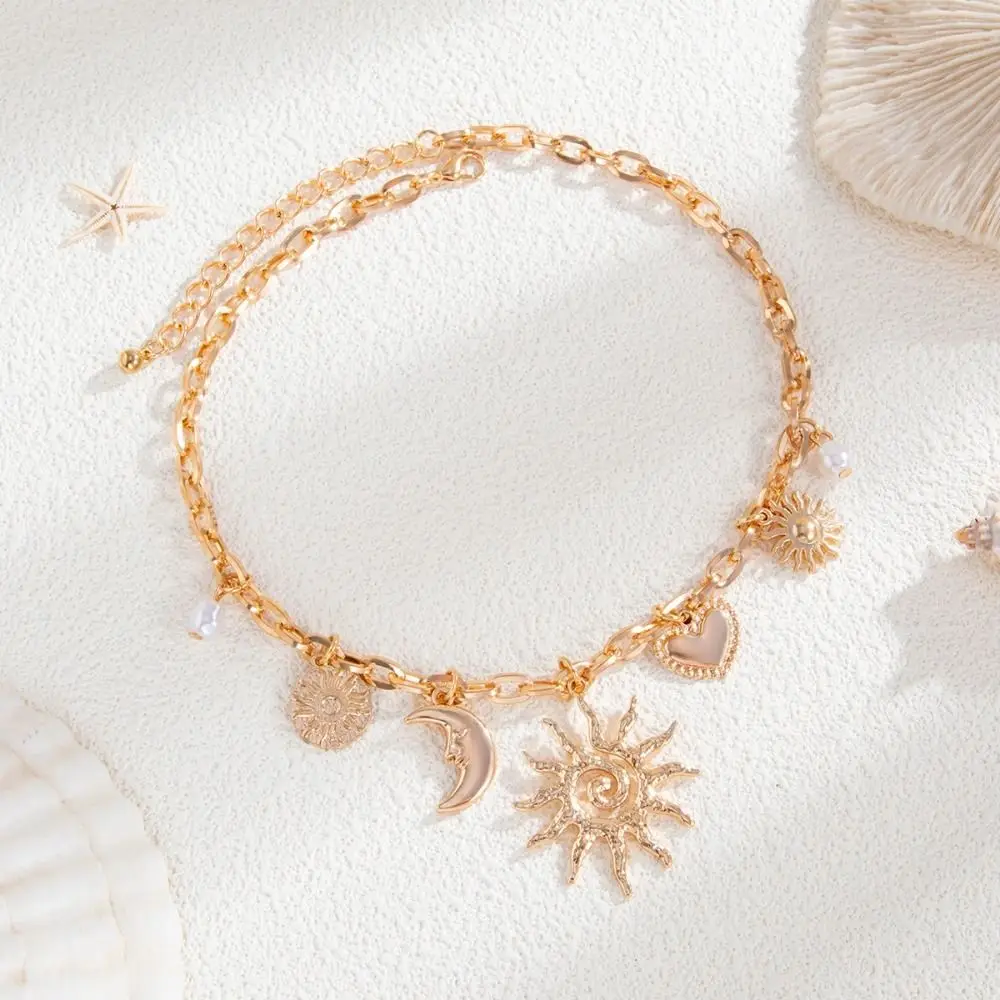 الإبداعية الأزياء الشمس القمر قلادة خمر القلب سلاسل المختنق سبيكة الرجعية المبالغة قلادة الشاطئ