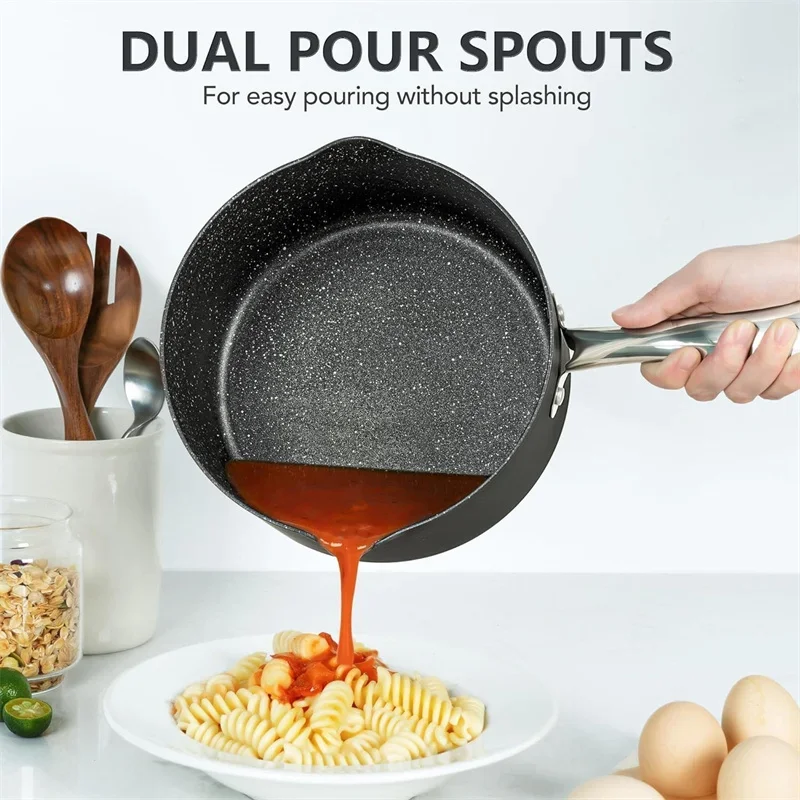MICHELANGELO  3 Quart Saucepan with Lid Hard Anodized Nonstick Sauce Pan with Strainer Lid  Pour Spouts Induction Small Milk Pot