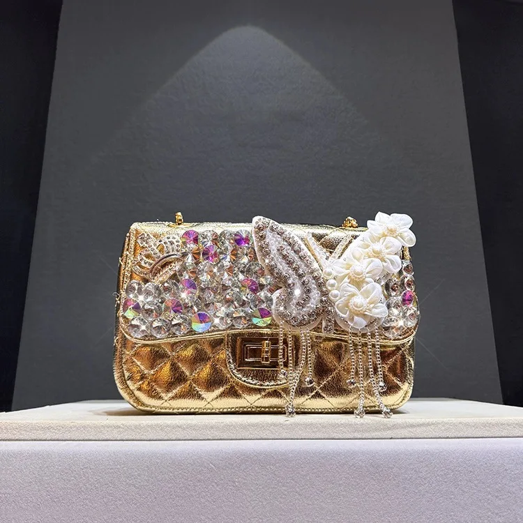 

Luxury Diamond Lattice Evening Clutch Bag for Women Handmade 3D Butterfly Pearl Rhombus Design High-End Shoulder Handbag
