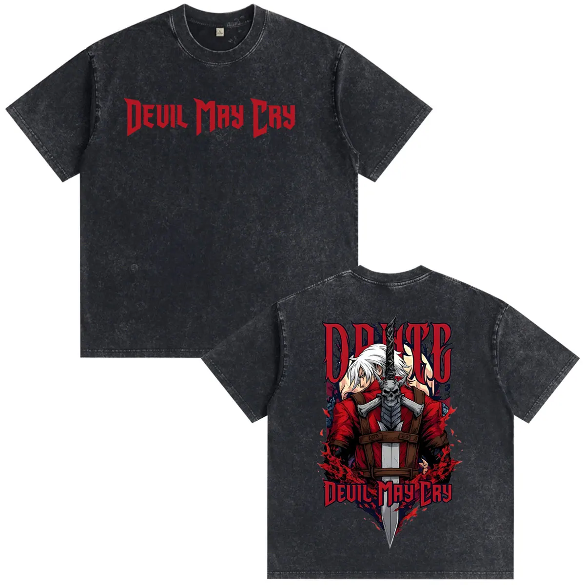 Game Devil May Cry Dante Washed Vintage T-shirt Men's Women Clothing Fashion Gothic T-shirts Casual Cotton Short Sleeves T Shirt