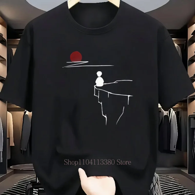 A Boy Cliff Meditation Print T-shirts for Men Summer Casual Fashion Harajuku Japanese Style Crew Neck Short Sleeve T-shirts