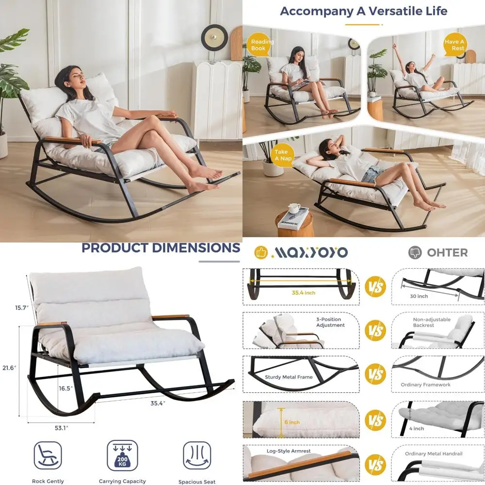 كرسي هزاز منجد وواسع للغاية من MaxyoYo مع مسند ظهر قابل للتعديل وميزة استلقاء مزلق، كرسي حديث