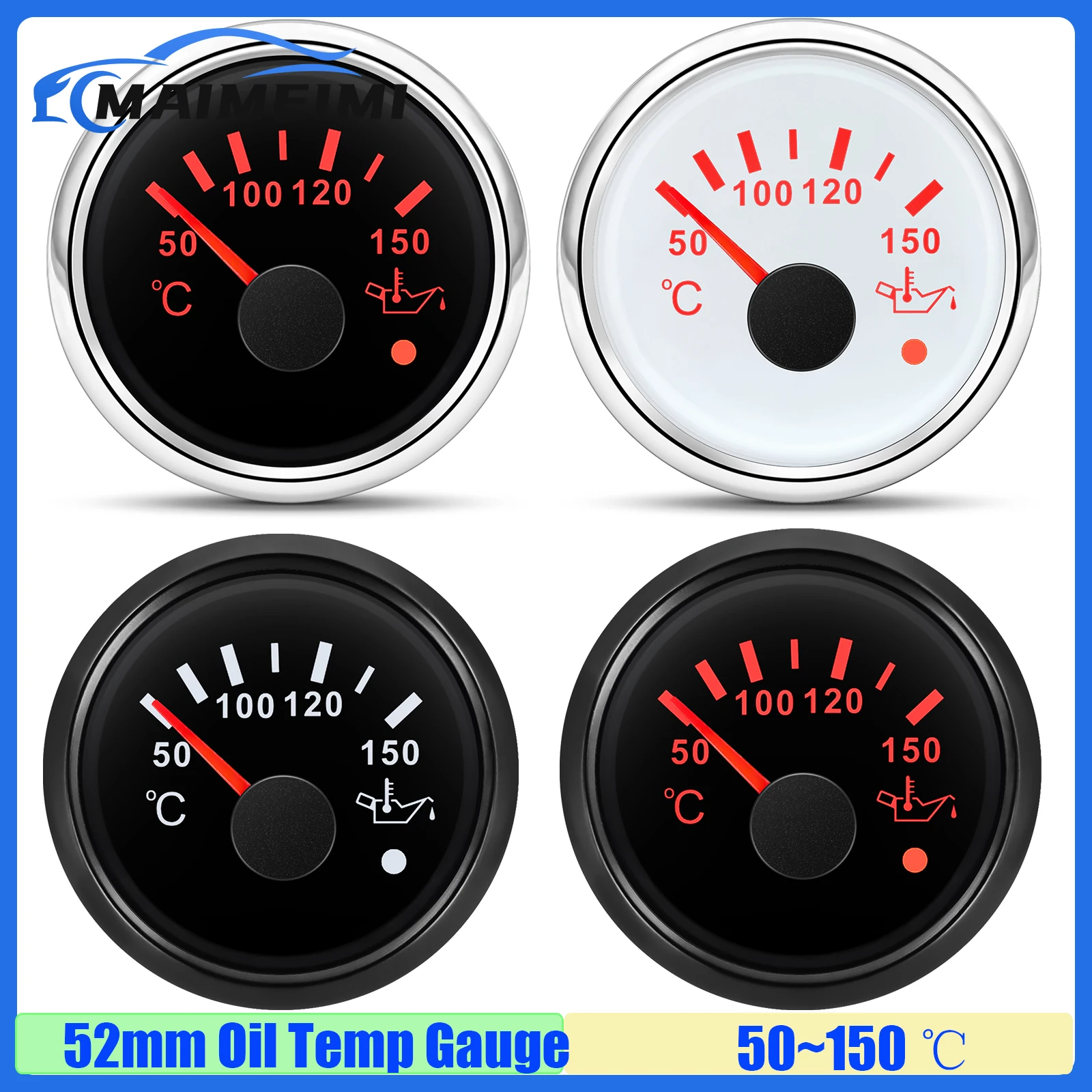

Universal Car 52mm Oil Temperature Gauge with Alarm 50~150℃ Oil Temp Meter Indicator Red Backlight for Marine Boat Yacht 12V24V