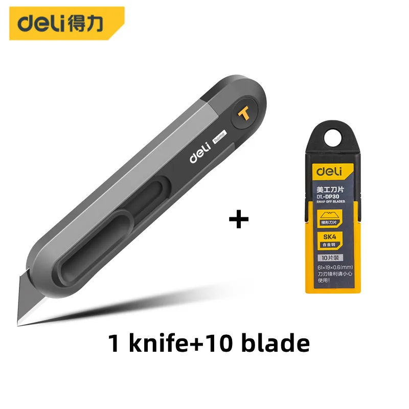 Deli Utility Knife,Retractable Box Cutter for Cartons, Cardboard and Boxes,9/18mm Wider Razor Sharp Blade,Carbon Steel Lockable