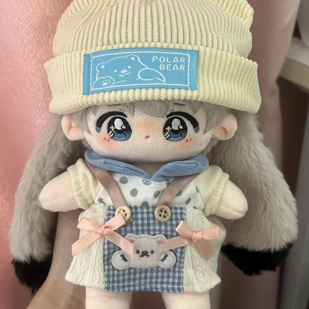 

Клетчатая юбка 10 см, хлопковая кукольная одежда, шляпа маленького медвежонка, наряд для куклы 20 см, милый пятнистый топ, комплект одежды для куклы