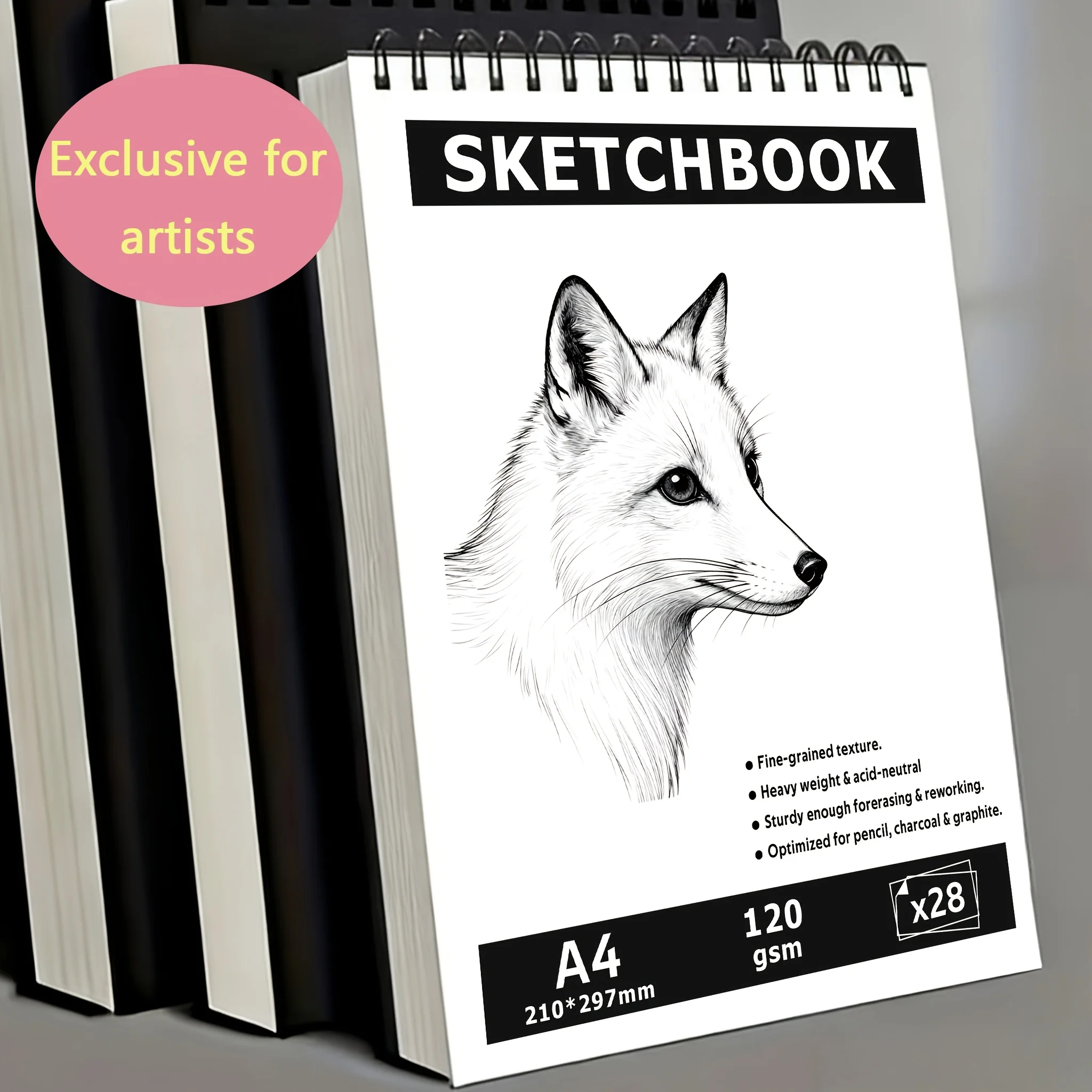 Large A4/A5 Spiral-Bound Art Sketchbook with Fox Cover Design, 28 Pages, Made with Thick Paper and Sturdy Binding Craftsmanship — Heavy-Duty Artist Drawing Book, Suitable for Pencil, Pen, and Marker Use — Especially Ideal for Pencil, Charcoal, and Pastel Drawing — Suitable for All Artists, Students, and Hobbyists (Ideal Art Gift)