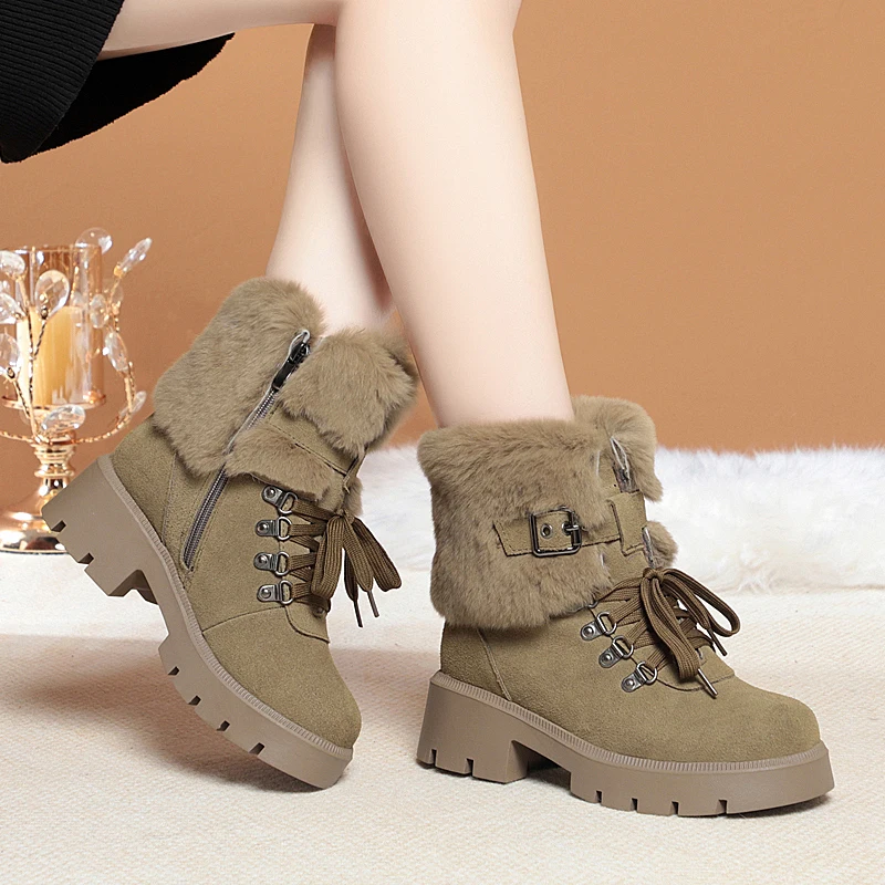 

AIYUQI Women Snow Boots Platform New Rabbit Female Winter Boots Fashion Large Size Non-slip Genuine Leather Women Ankle Boots