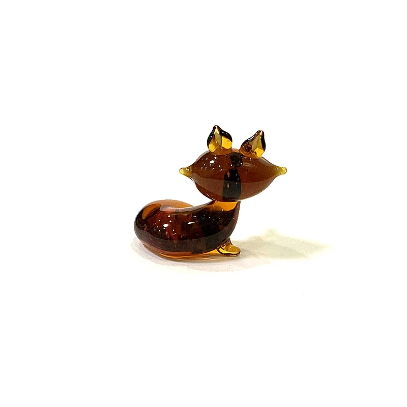 Mini Glass Fox Figurine Cute Animal Small Statue Ornament Home Desktop Kids Room Decor Creative Holiday Party Xmas New Year Gift
