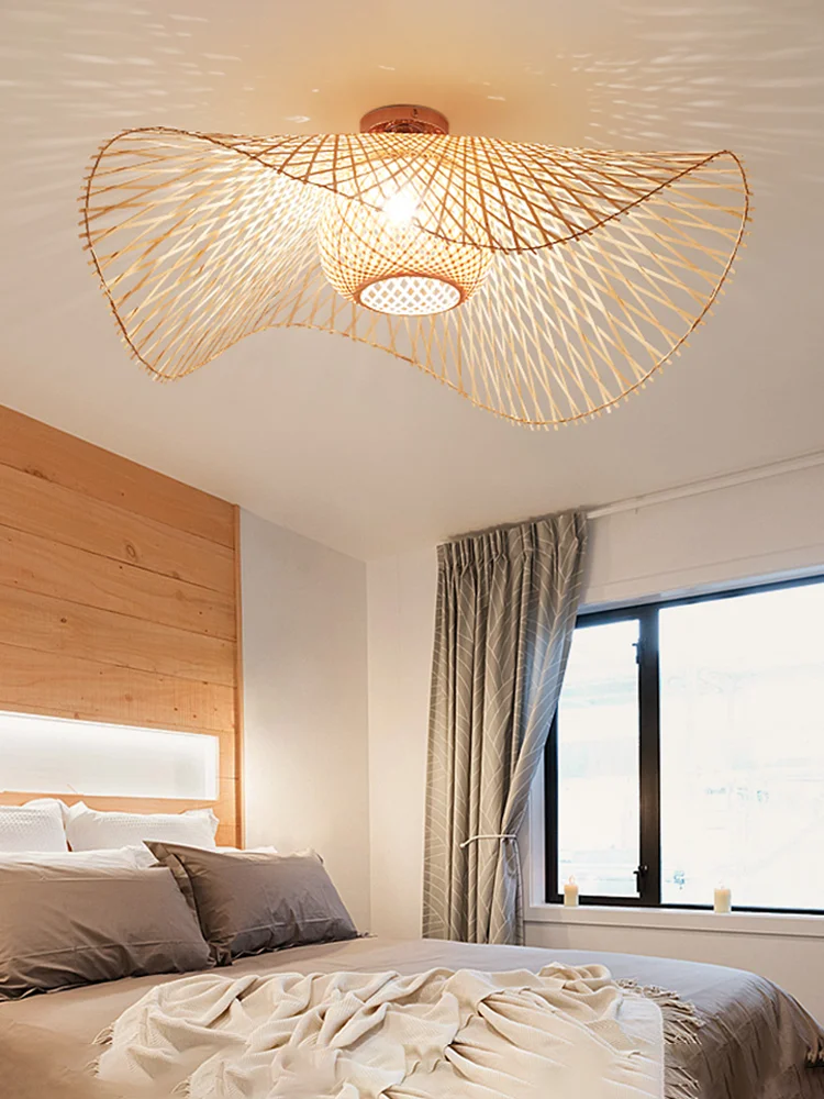 

New Chinese style ceiling lamp Simple and creative living room bedroom study lamp Bamboo woven Japanese ceiling lamp