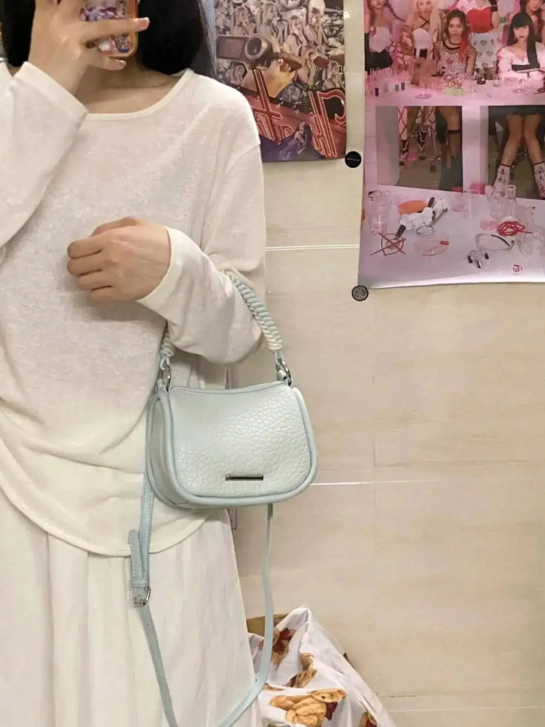 Bloom Hot Girls Blue Square Hand Purse Women Haruku Aesthetic Handle Y2k Crossbody Bags Ladies Retro Messenger Bag 2025