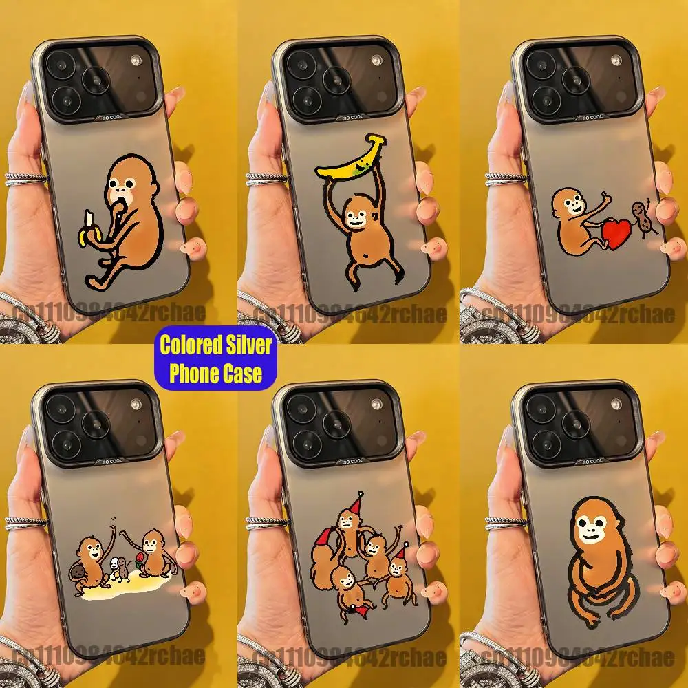 

For Cartoon Cute Funny Monkey Phone Case iPhone 15,17,11,14,13,16,12,E,Max,Plus,Air,Pro,Mini Custom Color Silver Cover