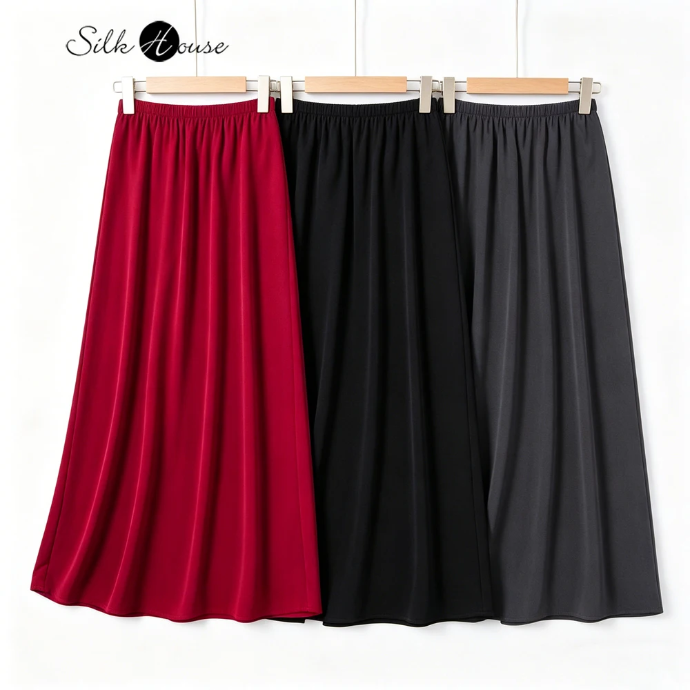 

Women's Fashion Summer Clothing 26MM Heavy Weight 93% Natural Mulberry Silk Elastic Heavy Crepe Split Straight Tube Skirt