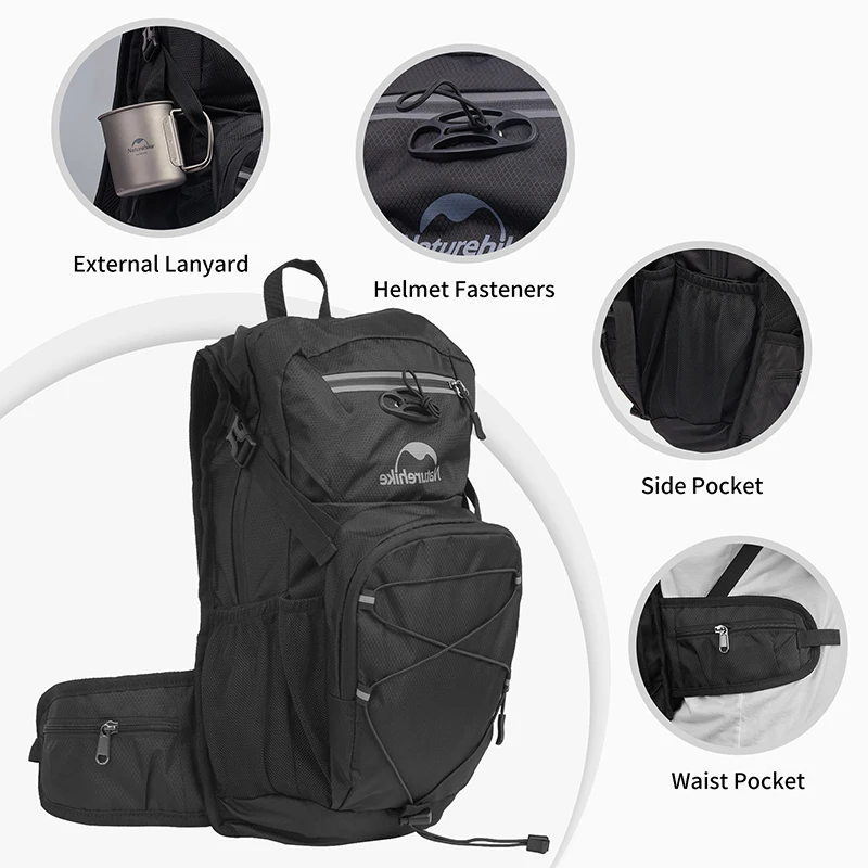 Naturehike 2025 حقيبة ركوب الدراجات الجديدة تنفس مقاوم للماء حقيبة ظهر محمولة مع حقيبة المياه غطاء مقاوم للمطر حقائب المشي لمسافات طويلة والتخييم