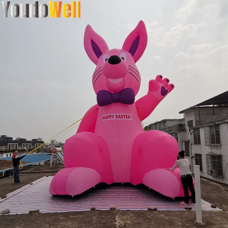 Conejito rosa de Pascua inflable de 8m de alto, uso para festivales y eventos