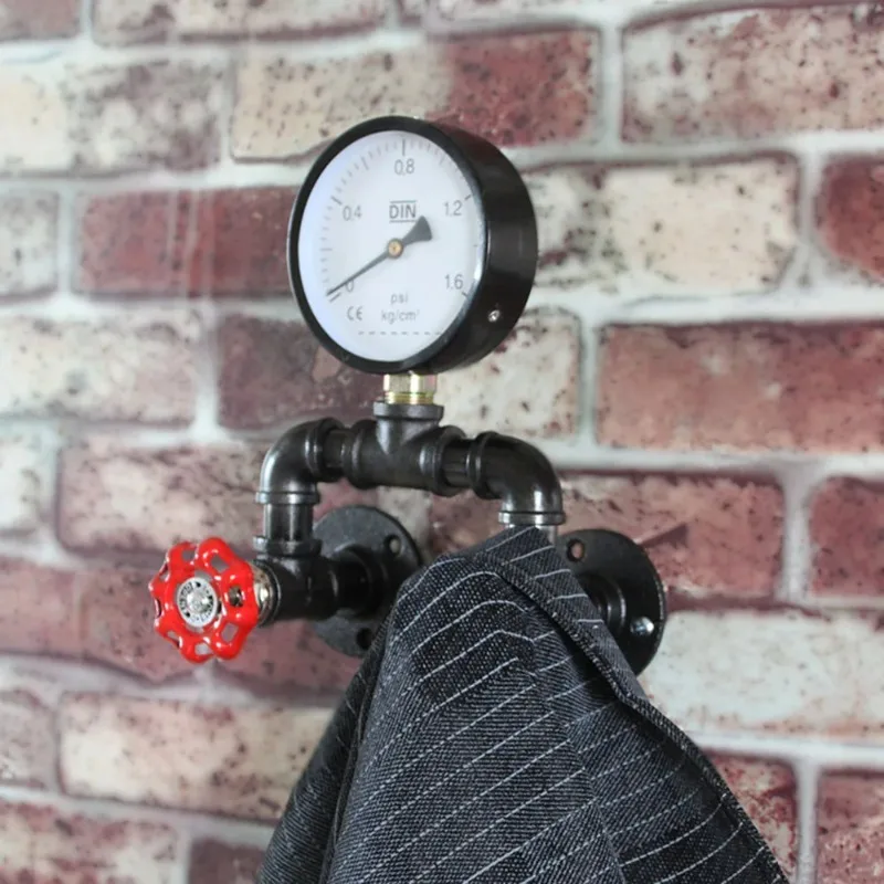 Vintage Pressure Gauge Shape Hook, Industrial Steampunk Iron Wall Decor, Storage Hanger for Loft, Bar, Cafe & Home