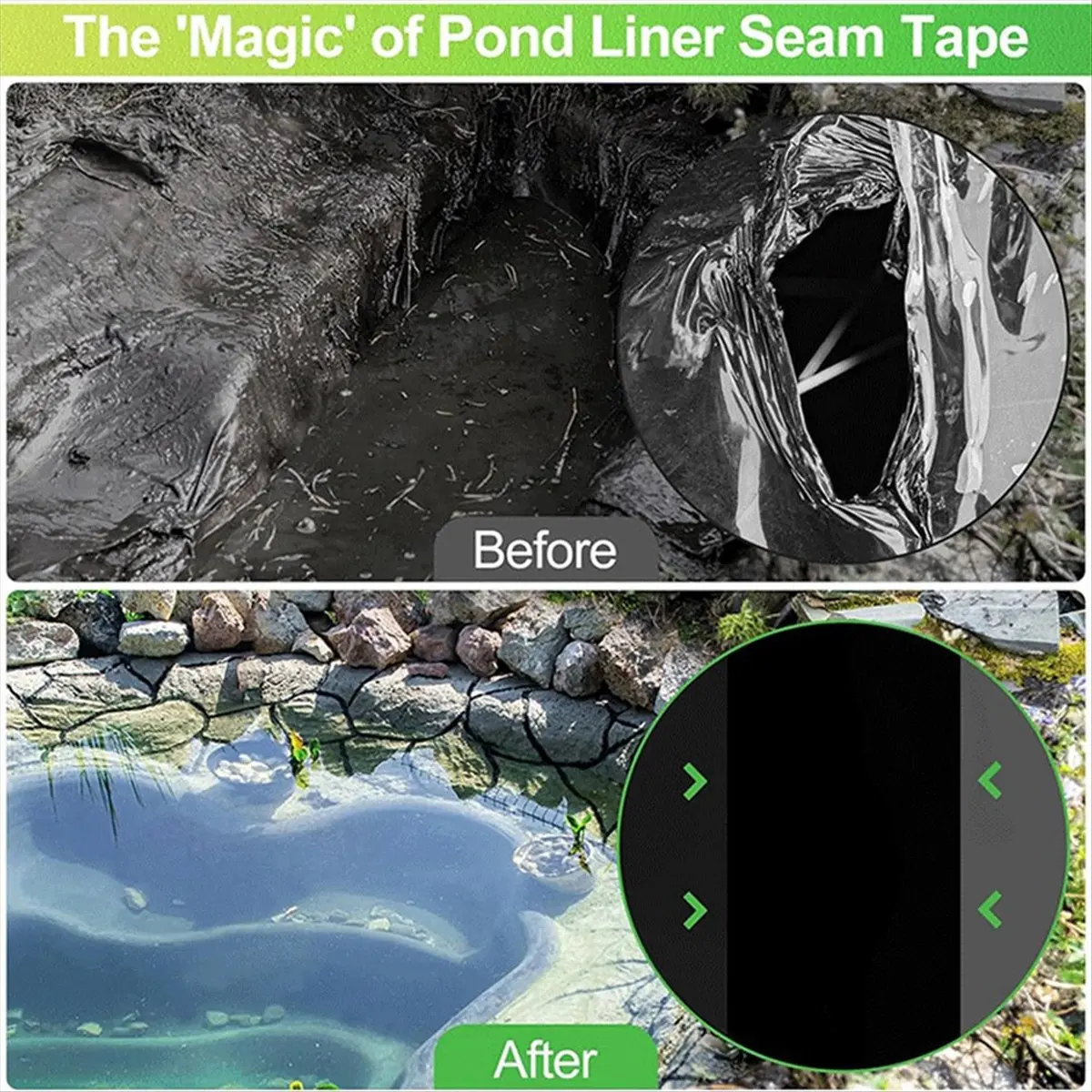 MALL Pond Liner Repair Kit- 4pcs 8x8in Butyl Rubber&Self-Adhesive Patches Adhesive Watertight Seal for DIY Pond Liner Patches