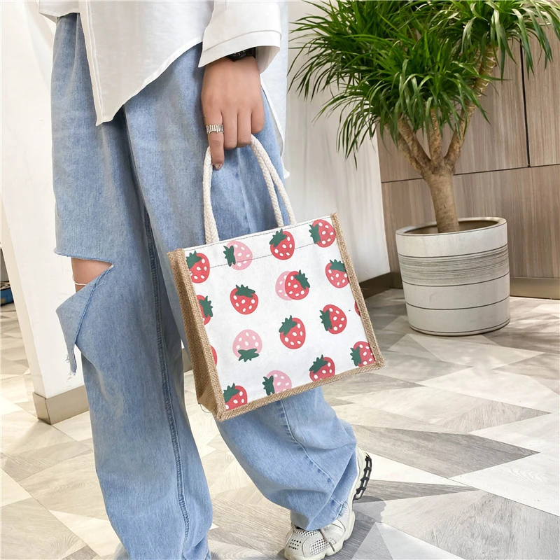 Canvas Lunch Bag Korea Fashion Style Personalized Portable Lunch Bag Food Picnic Bags Print Pattern Picnic Travel Bento Bag