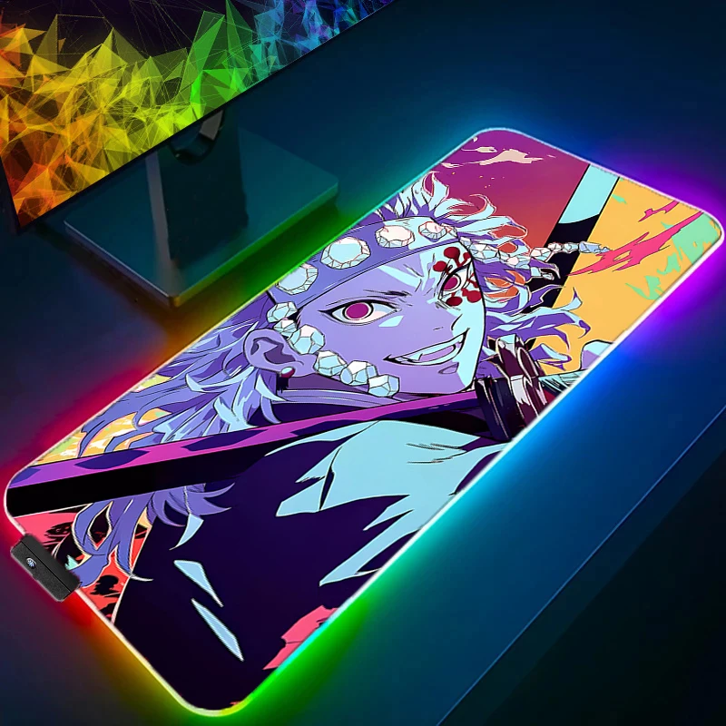 

RGB LED Mouse Pad Extended Gaming Mousepad With Stitched Edges Desk Mat D-demon Slayer Tengen Uzui Non-Slip Base Keyboard Pad