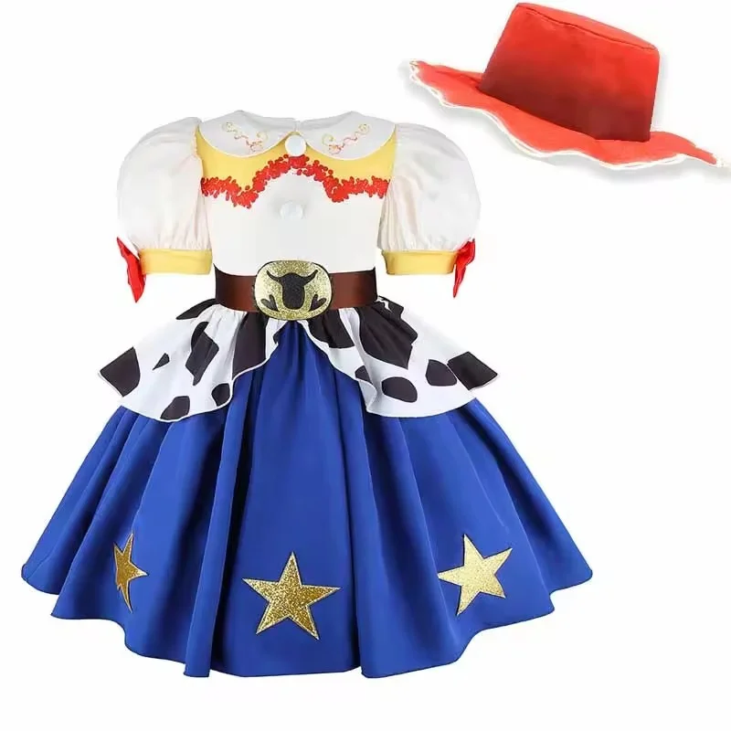 Girls Costume Dress Kids Cartoon Print Ruffled Short Sleeves For Halloween Carnival Party Dress Up 2-8 Years