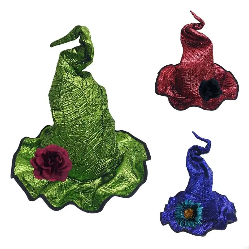 

Classical Witch Costume Hat Twisted Wizard Hat with Wrist Flower For Halloween Enthusiasts And Role Playing Event