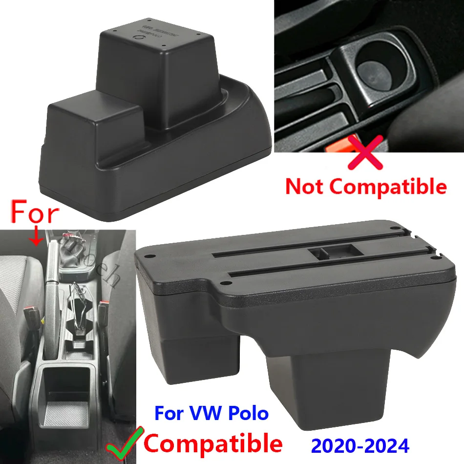 Armrest For Volkswagen POLO Car Armrest Box For VW Polo 2020-2025 Curved Surface Storage Box Car Accessories Leather Dedicated