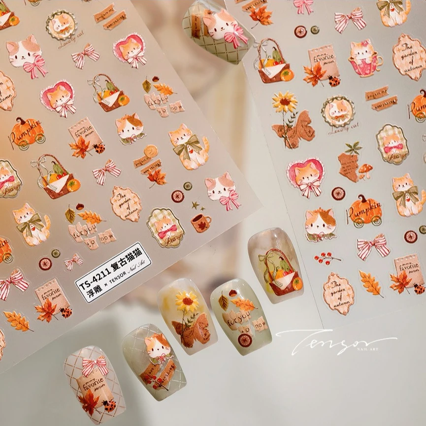 القط المغلف فراشة Bowknot عباد الشمس الرجعية الفطر أوراق القيقب القلب اليقطين الخريف زهرة الجنكة مسمار الفن ملصقات الشارات