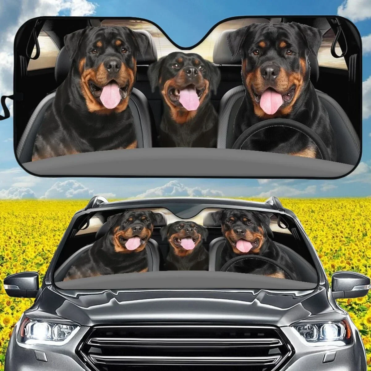 Car Sun Shade Kawaii Rottweiler Dog Pattern Brand Design Washable Stretch Fabrics UV Printing Windshield Covers Custom Image New