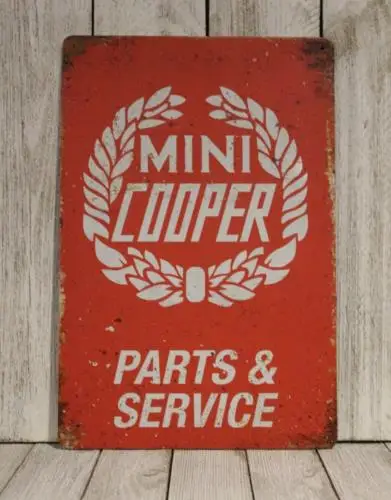 Mini Cooper Tin Metal Sign Parts & Service Rustic Look Car Mechanic Auto Show 97