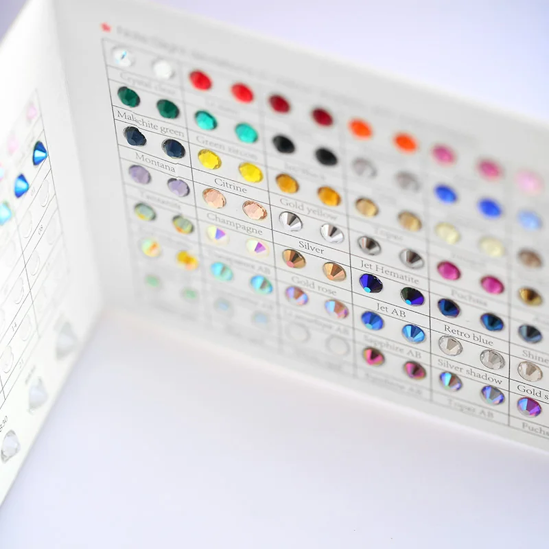 QIAO New Crystal Rhinestone Color Chart For Compare Colors 63 Colors Hot fix /Non Hotfix Rhinestones Color Card