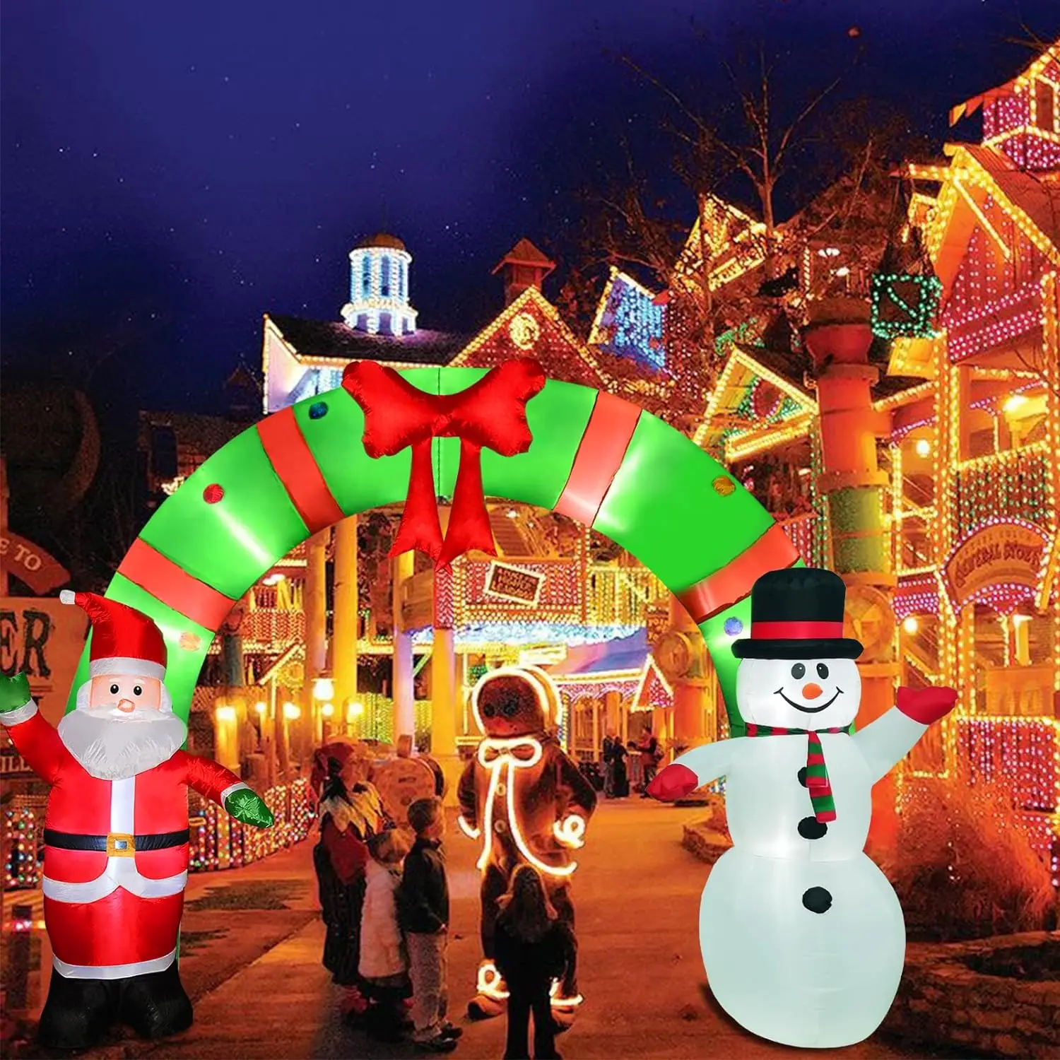 Huge Lighted Christmas Inflatable Archway Inflatable Santa Claus Snowman Arch Outdoor Holiday Decorations Built-in Led Lights