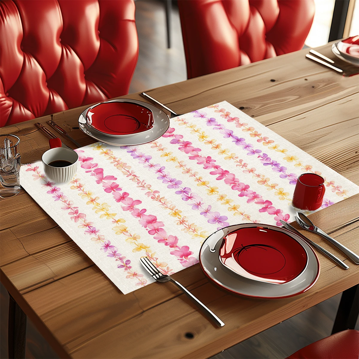 Manteles Individuales de Poliéster con Diseño de Flamencos y Rosas en Acuarela - Manteles Decorativos para Mesa de Comedor, Cocina y Fiestas