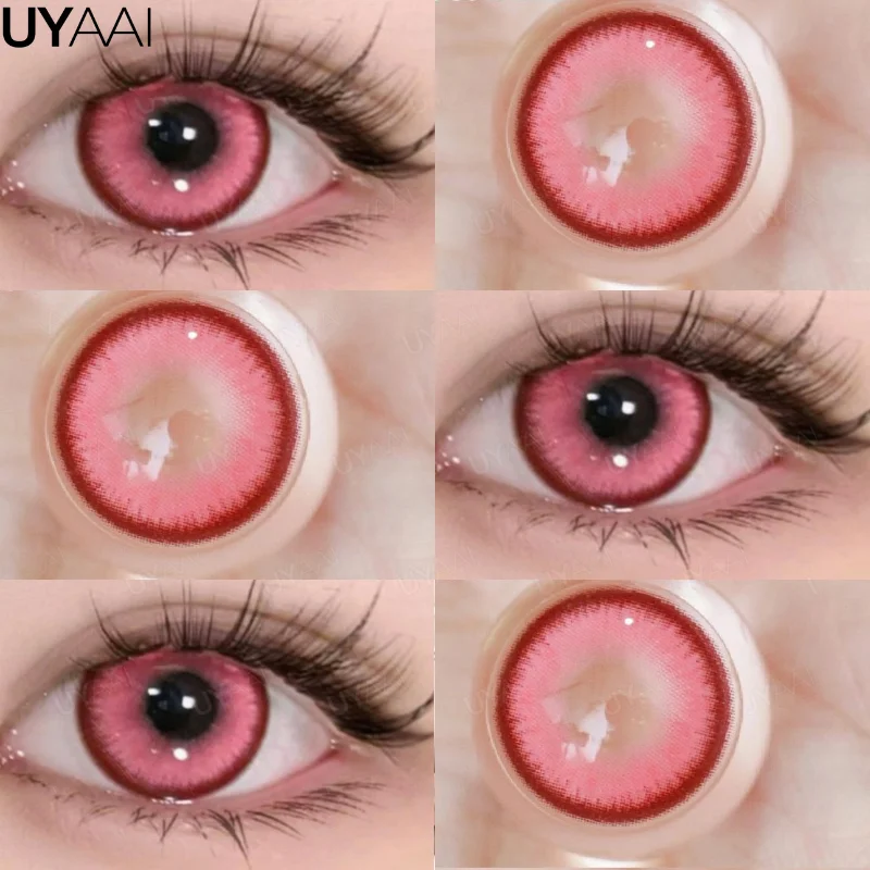 UYAAI-lentes de contacto de Color rosa para Cosplay, lentillas de Anime de moda coreana, cosméticos para ojos, lentillas de colores, lentes rojas, 1